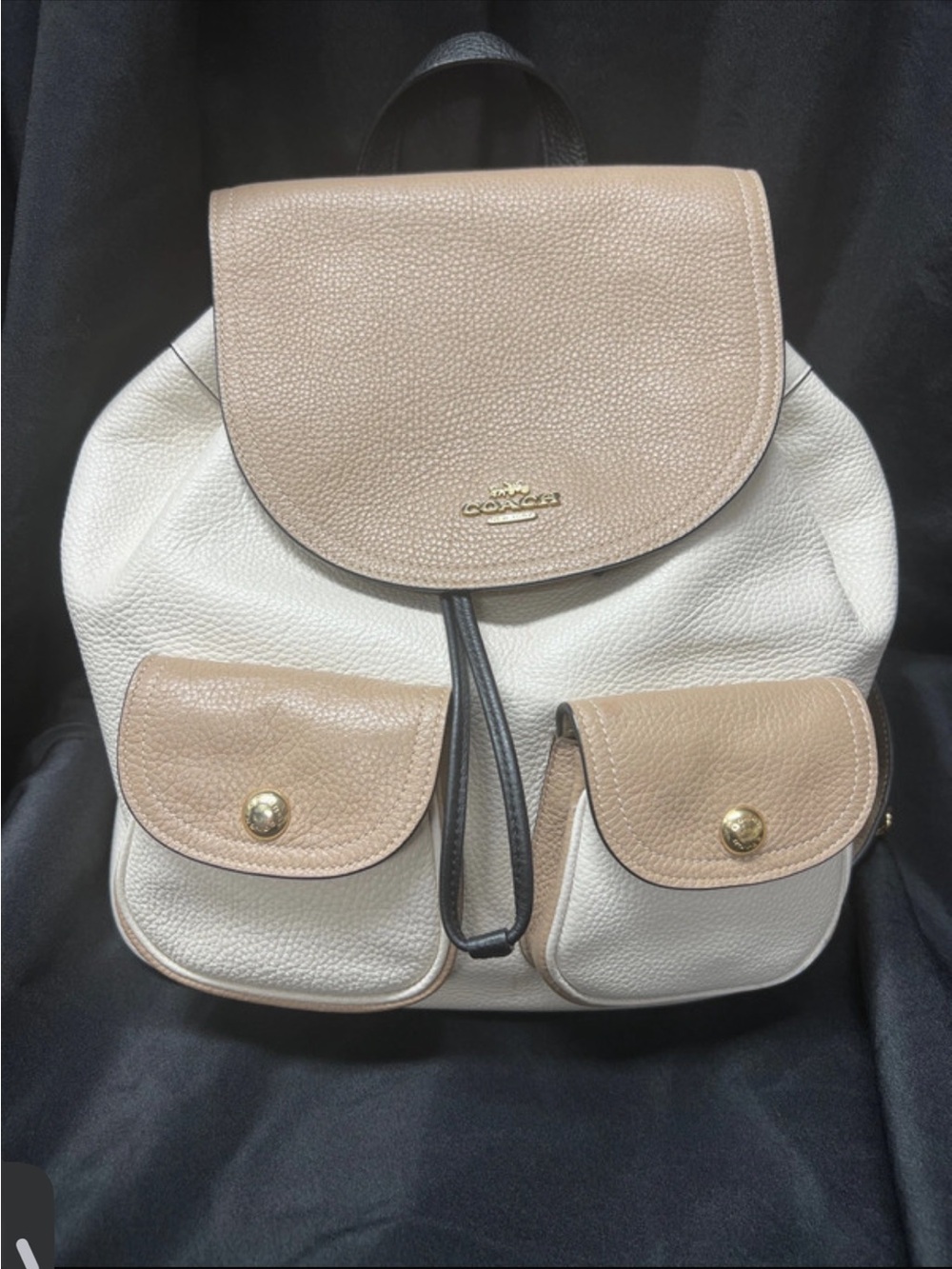 Coach Two-Tone Pebbled Leather Backpack in Beige and White